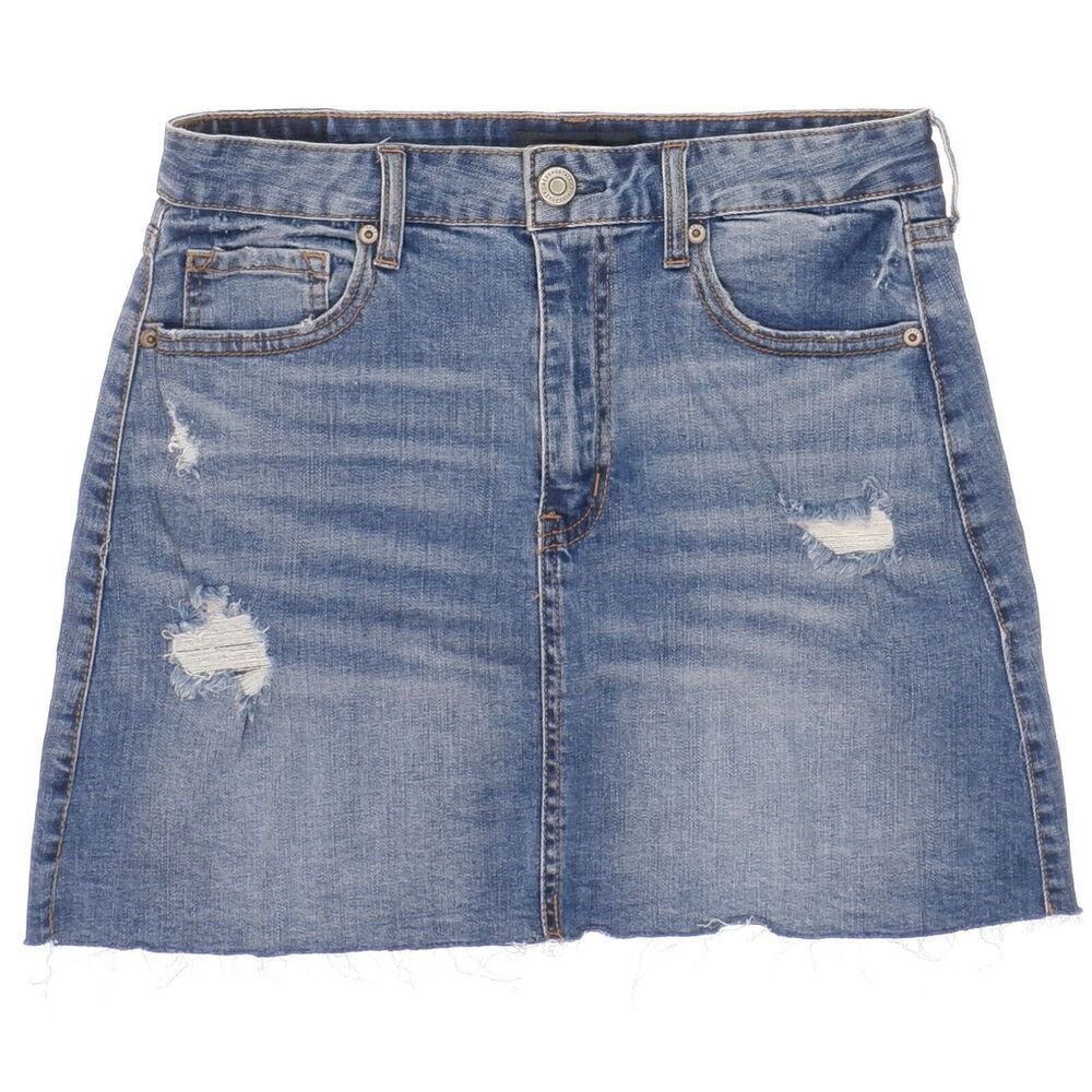 Aeropostale Denim Skirt Size 4 Womens Distressed Blue Stretch Measure 27 x 14.5